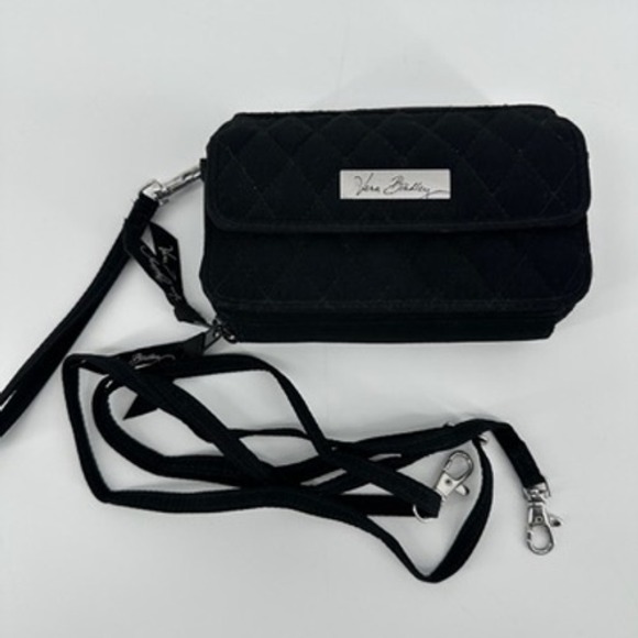 Vera Bradley Black Quilted Wallet Crossbody Wristlet Phone Purse - Picture 1 of 9